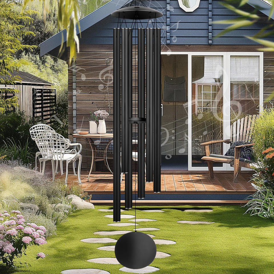 URNETERN 66-inch wind chimes outside with deep tones for a peaceful outdoor ambiance