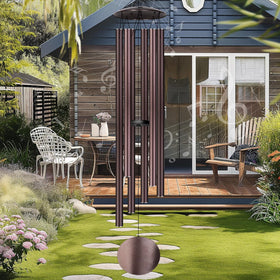 URNETERN 66-inch wind chimes outdoors provide a calming, deep tone for gardens and patios.