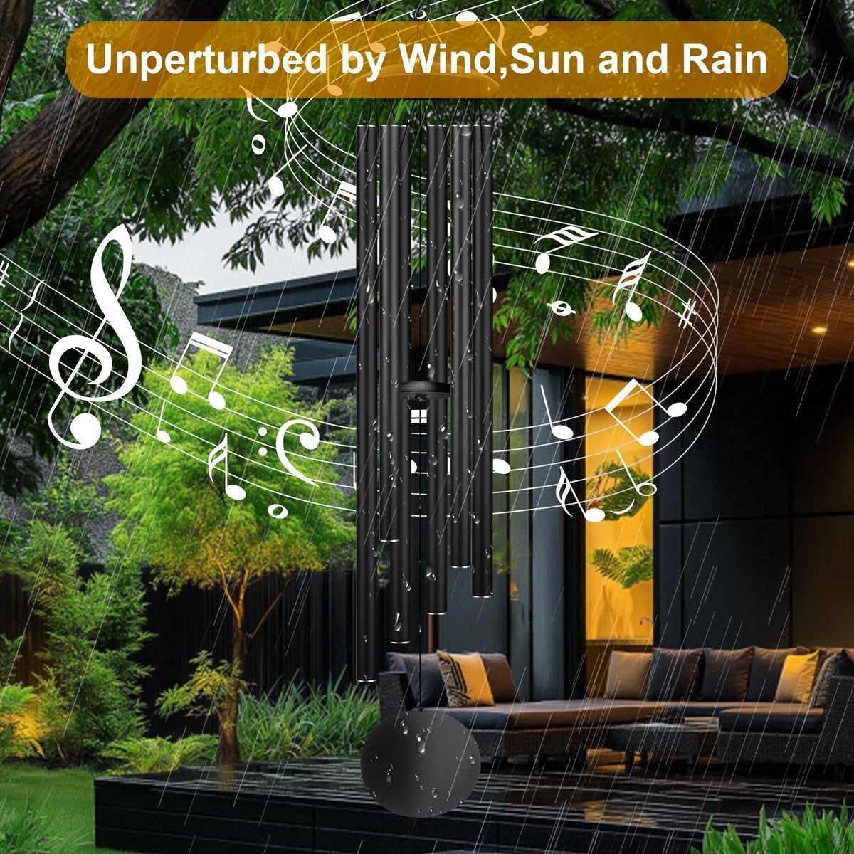 URNETERN black wind chimes in a garden setting for elegant decor