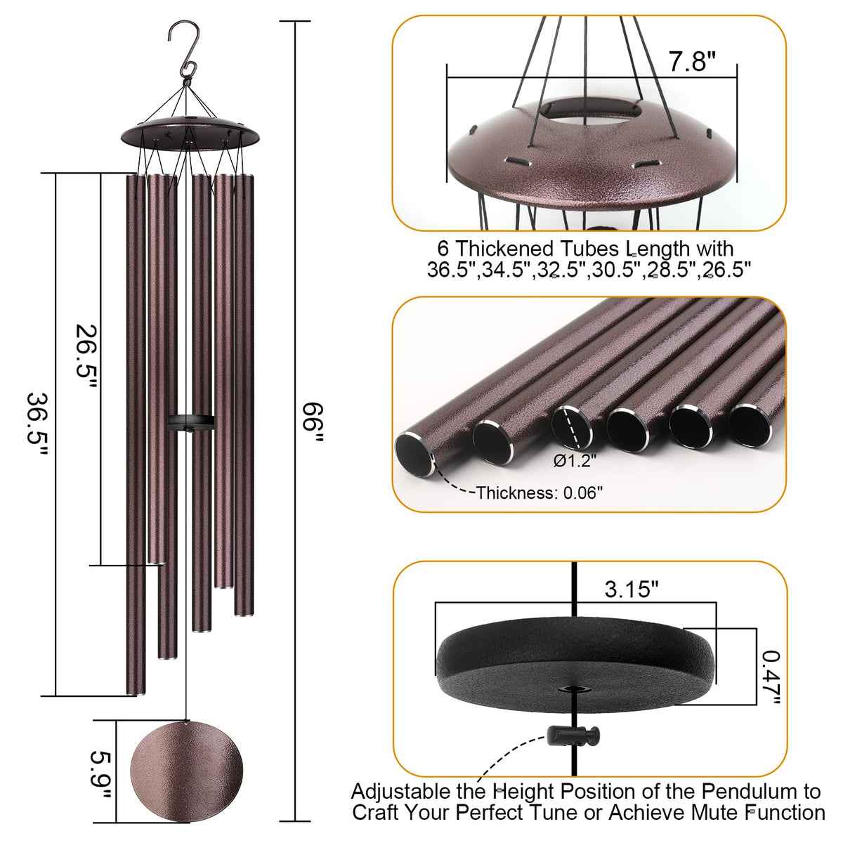 URNETERN bronze finish wind chime top cover highlights weather resistance and style.