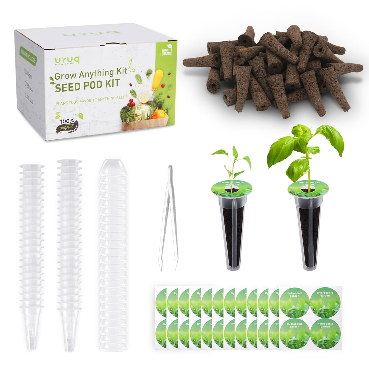 URUQ 180Pcs Hydroponic Pods Kit: complete indoor garden starter for year-round herbs.