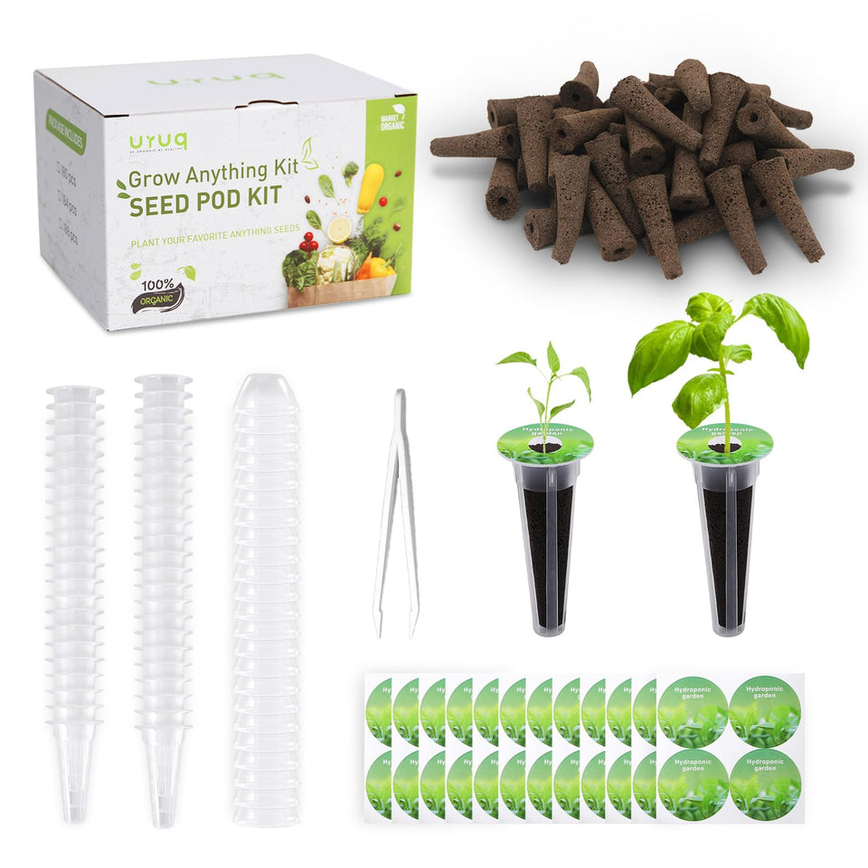URUQ 180Pcs Hydroponic Pods Kit: complete indoor garden starter for year-round herbs.