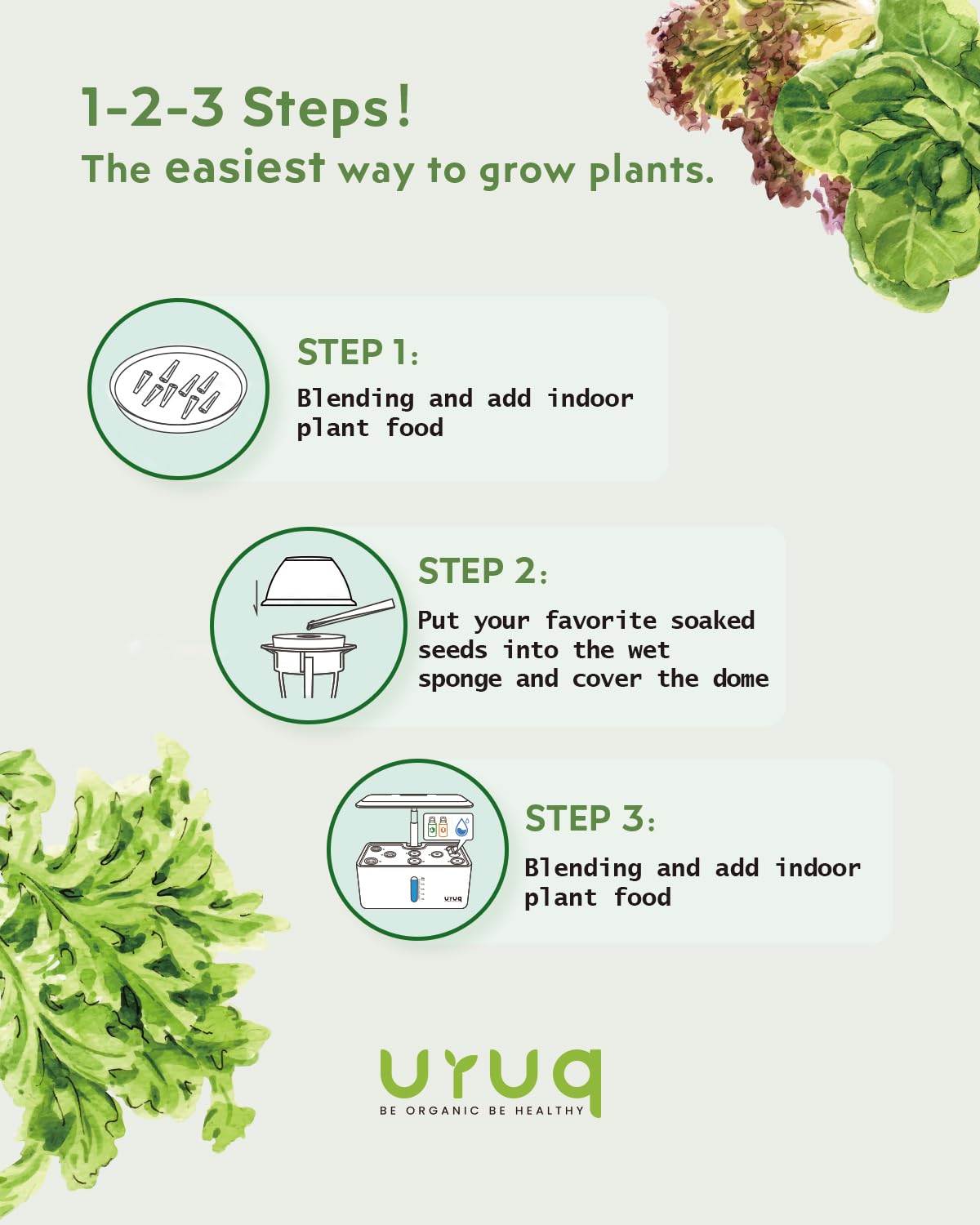 URUQ A&B nutrients bottles supply essential micronutrients for steady indoor growth.