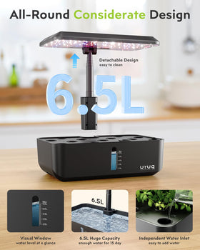 URUQ custom-time controls tailor light and pump for flexible schedules.