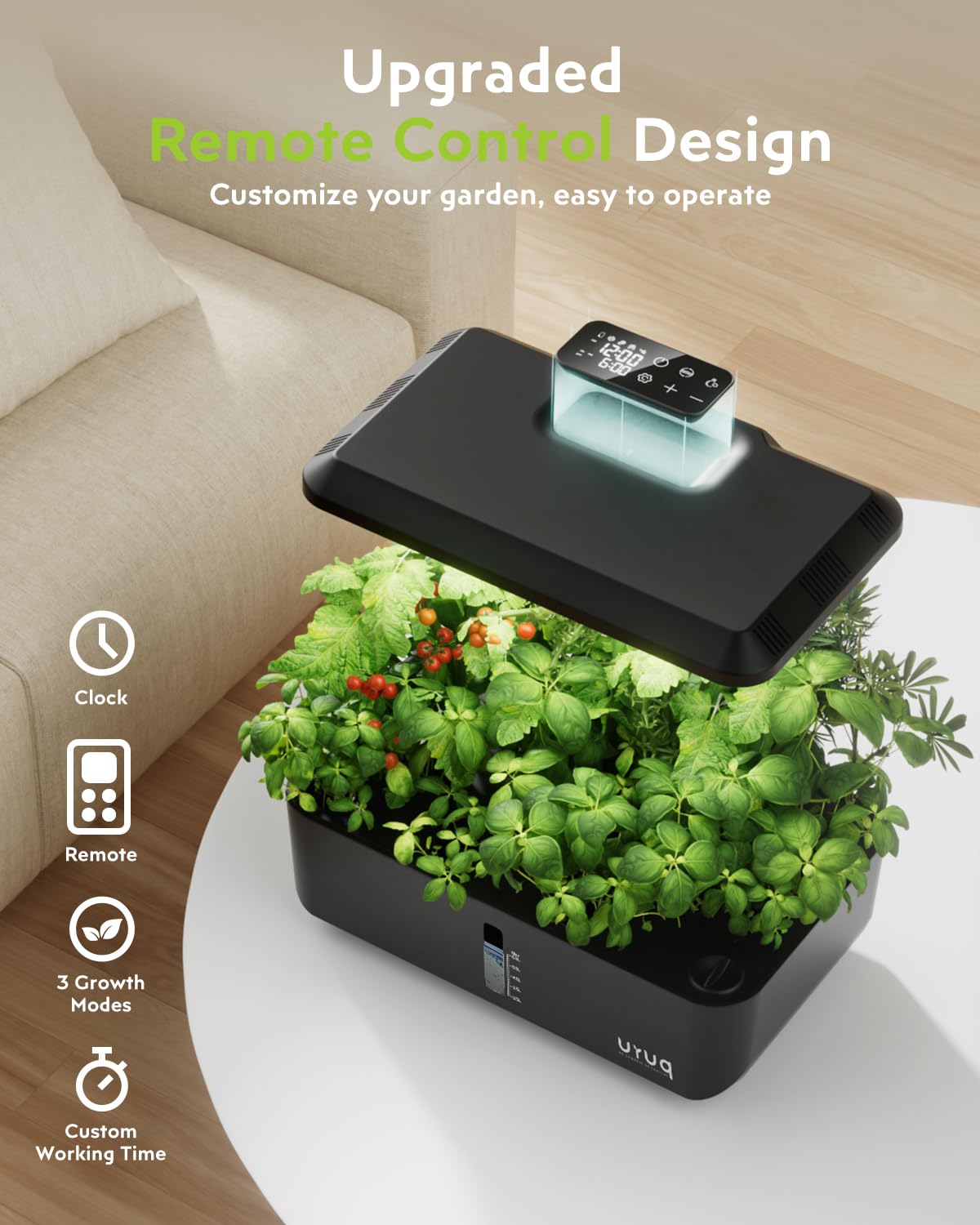 URUQ Hydroponics height-adjustable grow light supports plant growth stages for healthier greens.