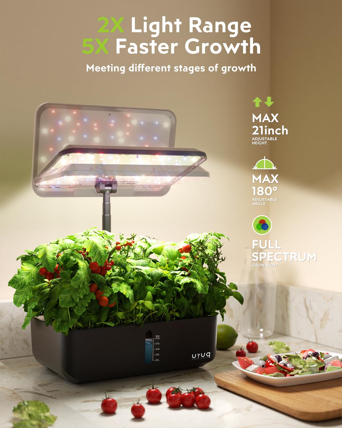 URUQ lampboard rotates 180 degrees to widen coverage for even lighting.