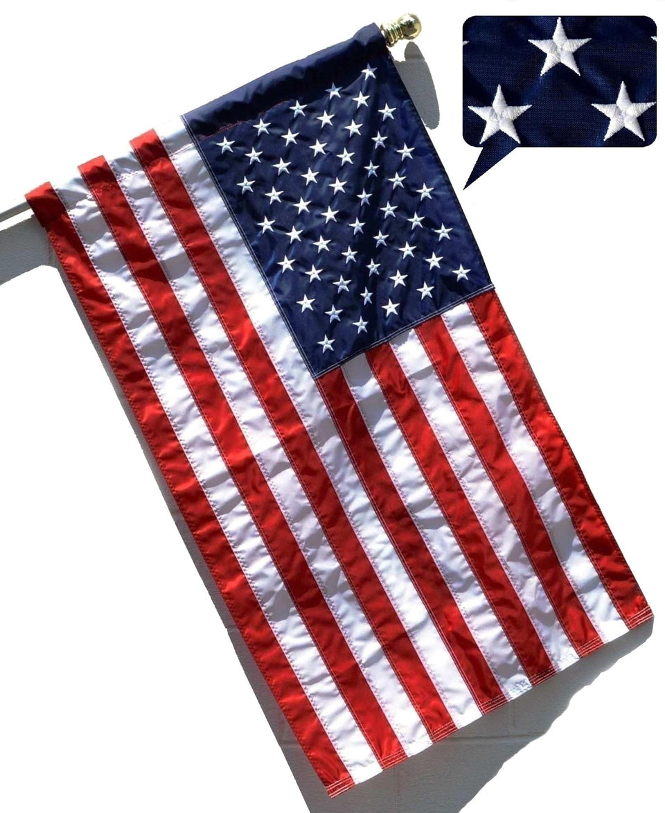 US Flag Factory embroidered stars on the 3x5 flag for durable outdoor display.