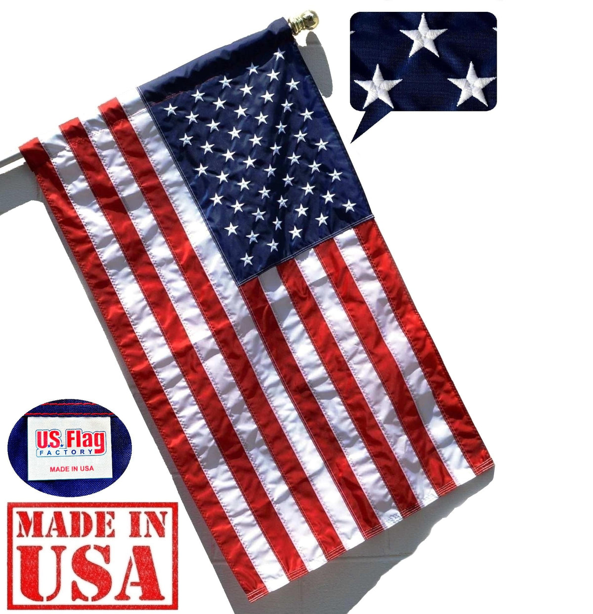 US Flag Factory made in USA flag supporting local manufacturing.