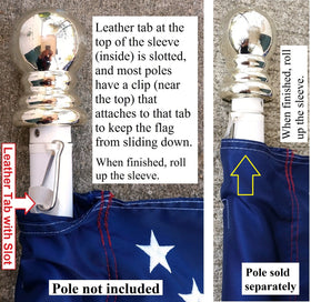 US Flag Factory four-row reinforced stitching on the fly hem.