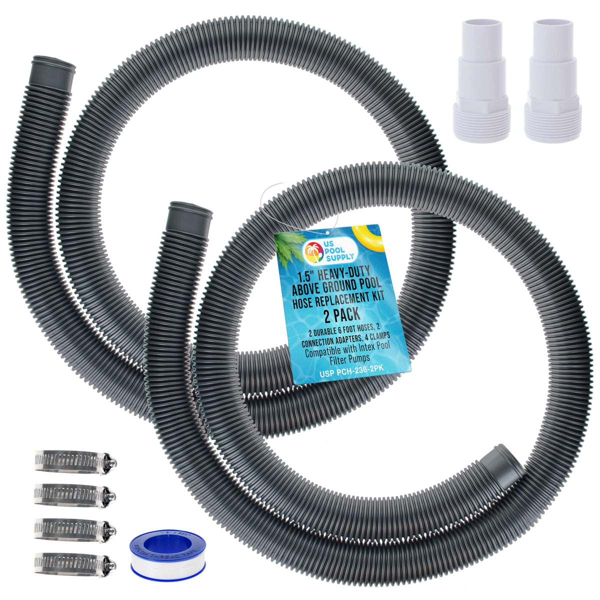U.S. Pool Supply 1-5 inch hose 6ft heavy-duty for strong filtration.