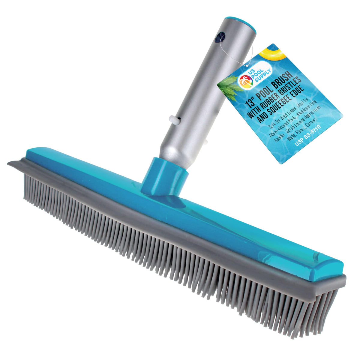 U.S. Pool Supply 13-inch brush with rubber bristles and squeegee edge for vinyl liner protection