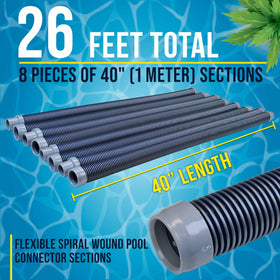 US Pool Supply pack highlights 26 feet total length when connected for added reach.
