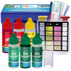 US Pool Supply 5-in-1 test kit case shows organized pool care tools.