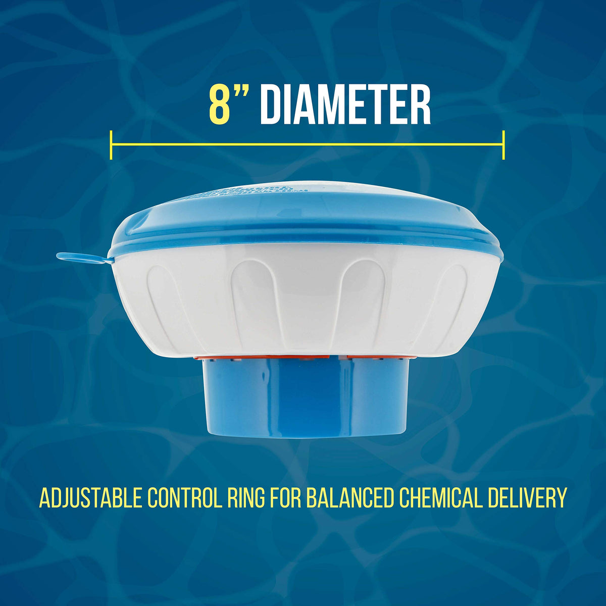 US Pool Supply 8-inch diameter dispenser designed for steady, even chemical release