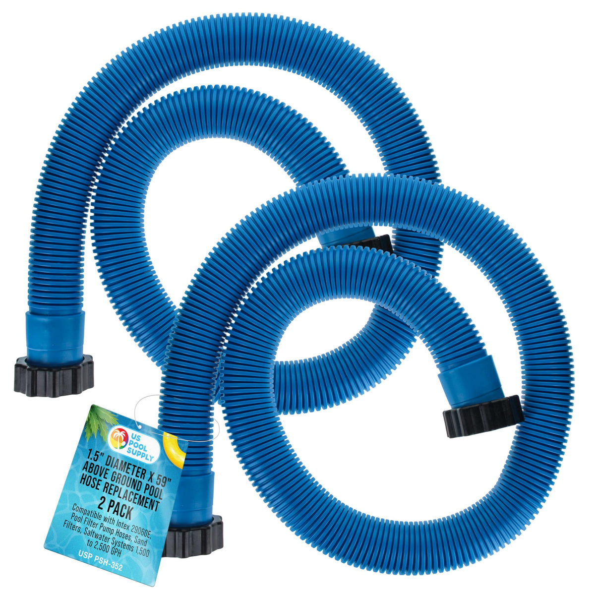 U.S. Pool Supply blue above-ground hose 2-pack ready for quick setup