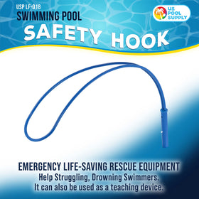 US Pool Supply aluminum alloy safety hook highlighting durable construction.