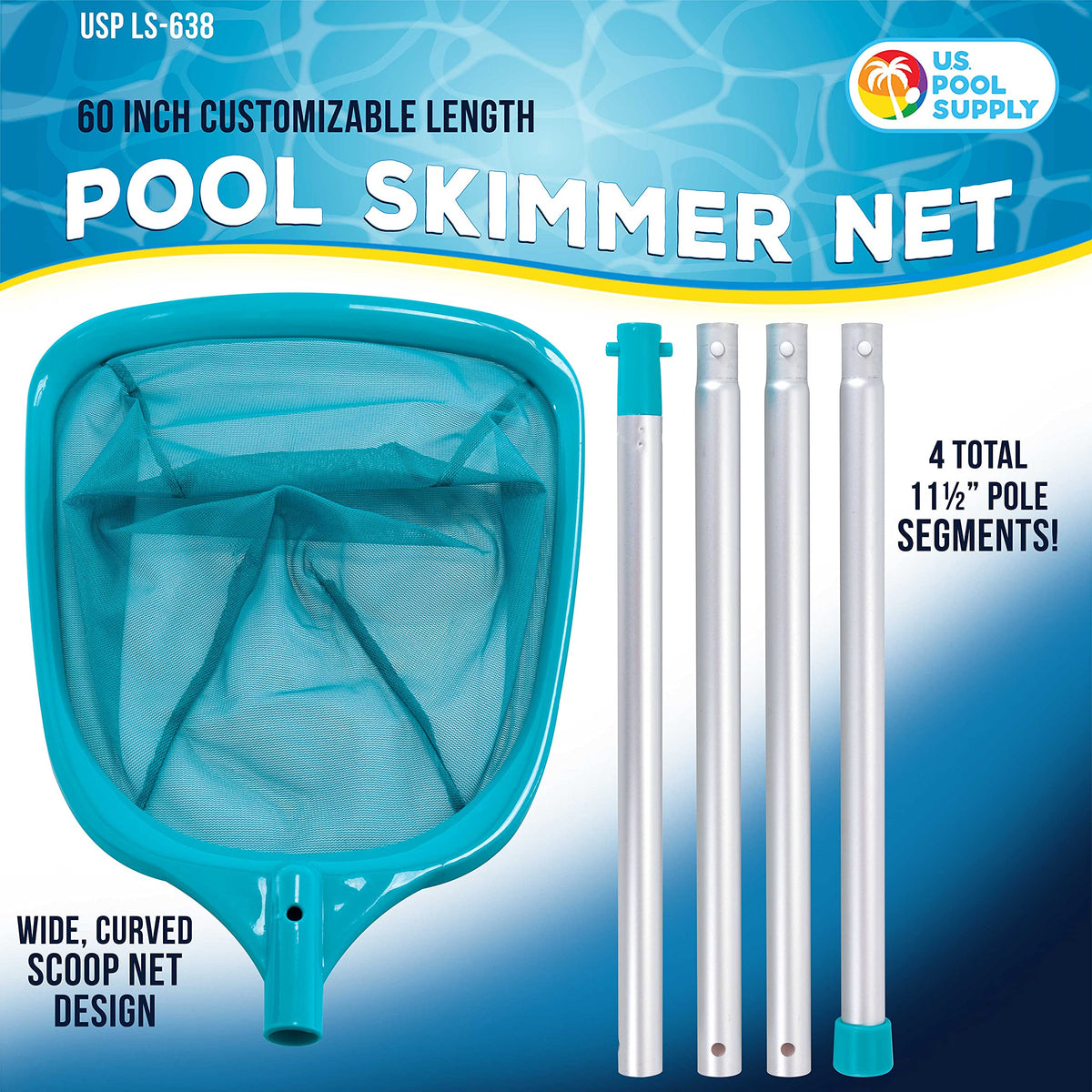 Four-section aluminum pole enables adjustable length for your pool