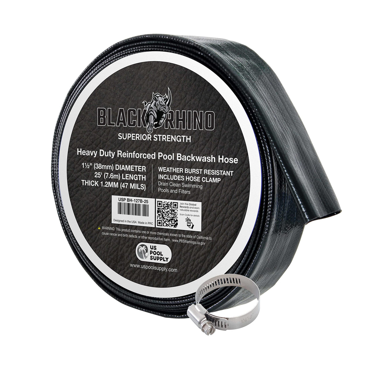 US Pool Supply backwash hose 25ft secures discharge connections for easy pool maintenance.