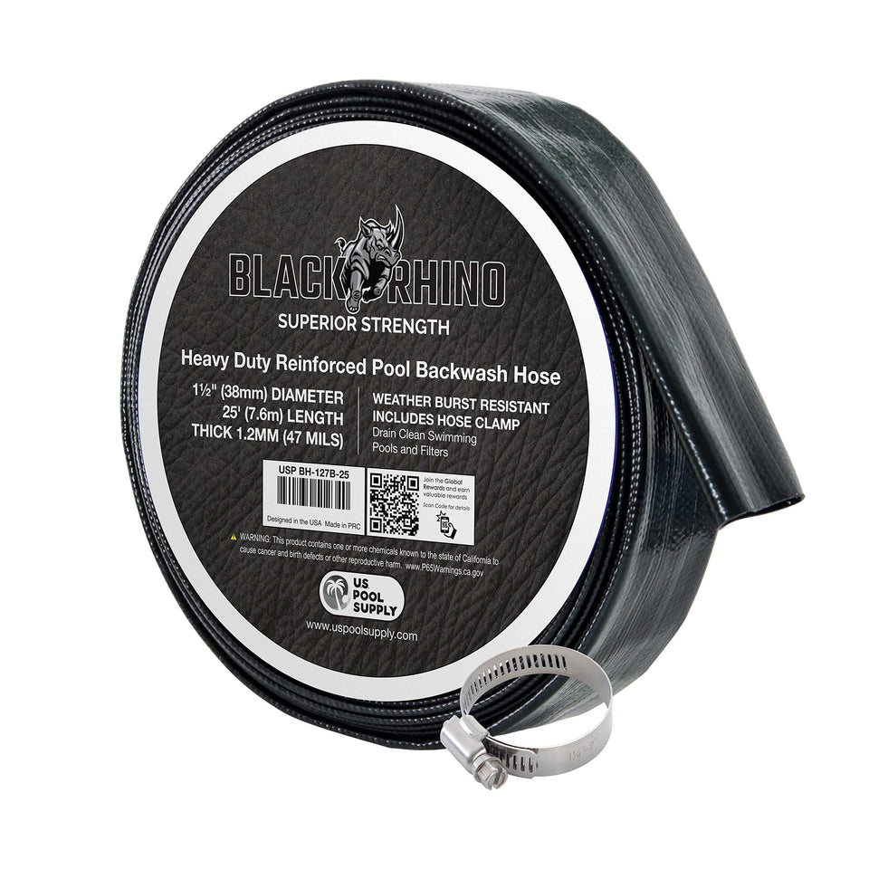 US Pool Supply backwash hose 25ft secures discharge connections for easy pool maintenance.