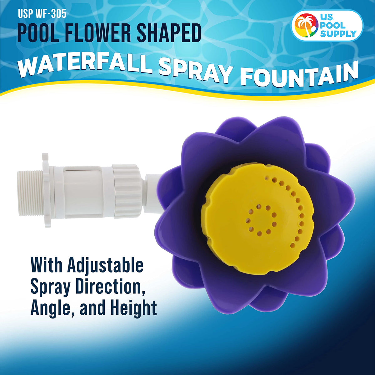 US Pool Supply swivel base enables precise spray direction for customizable fountain display.