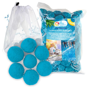 US Pool Supply blue filter balls 1.5 lb pack boosts filtration efficiency in pools.