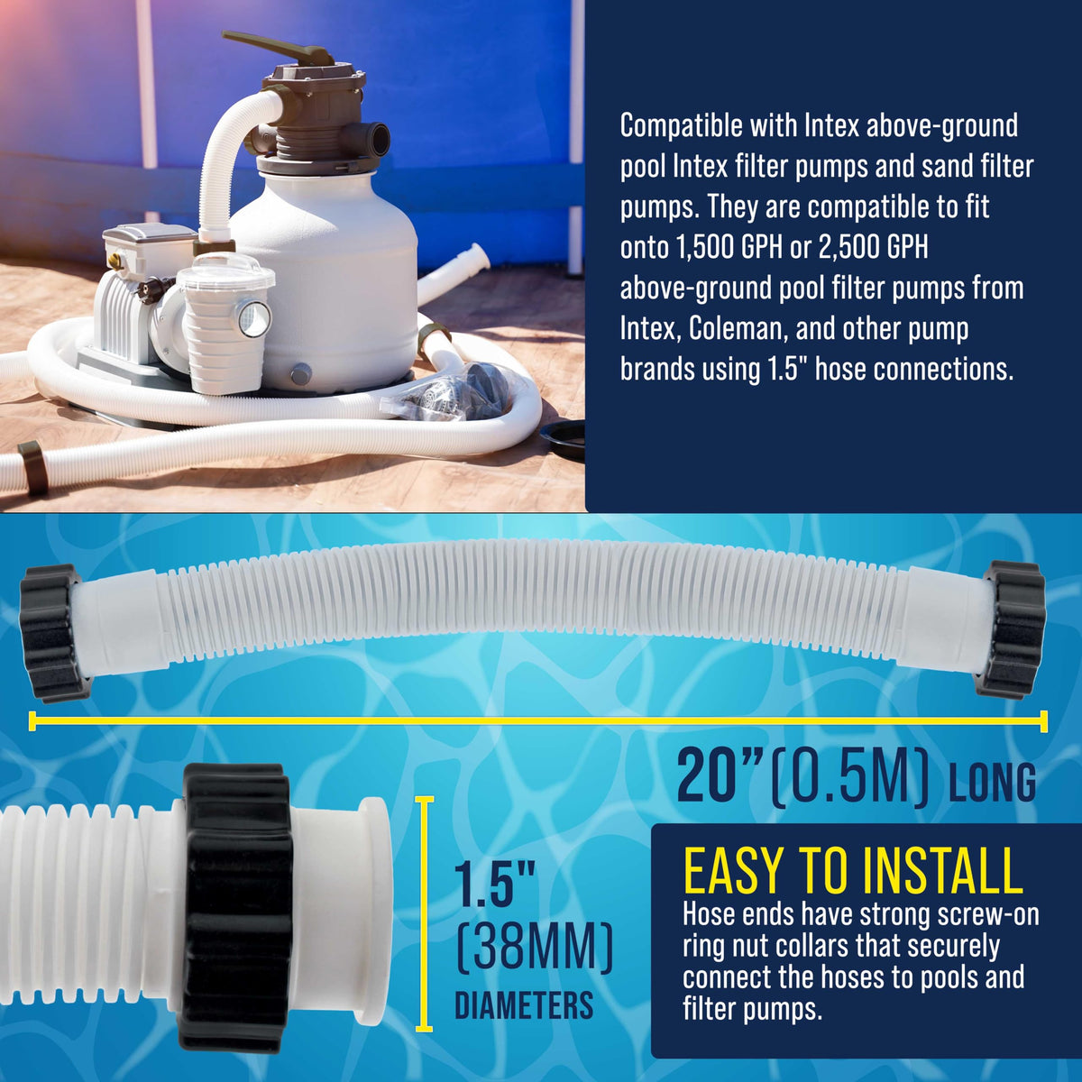 US Pool Supply compatibility with Intex and Coleman pumps and 1.5-inch fittings