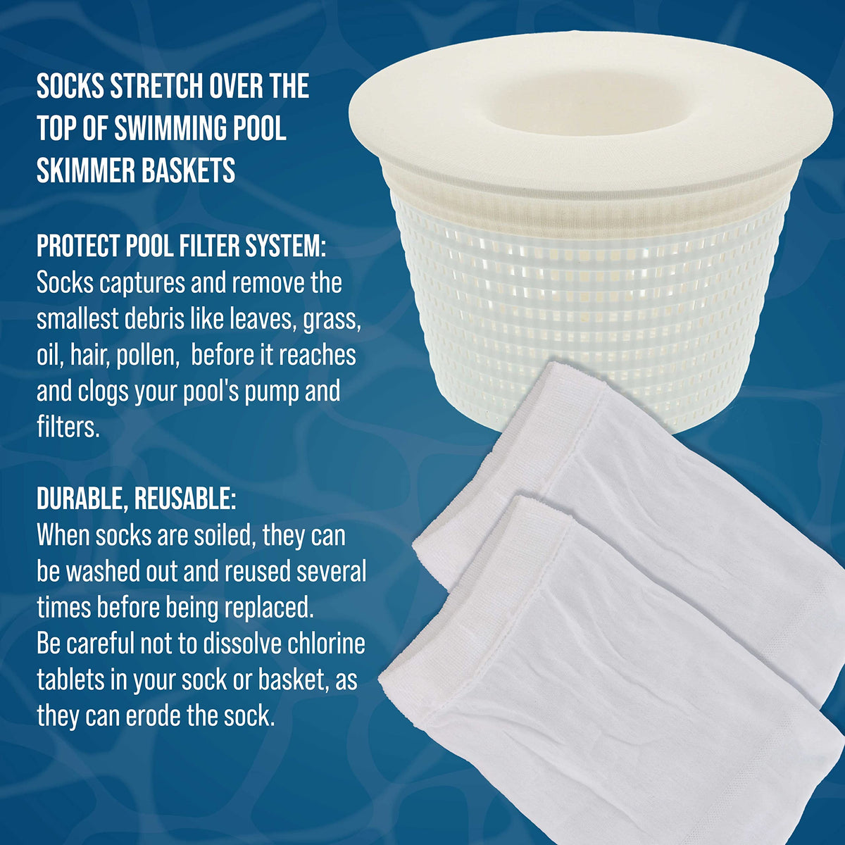 US Pool Supply debris-capture socks prevent clogging from leaves and oil