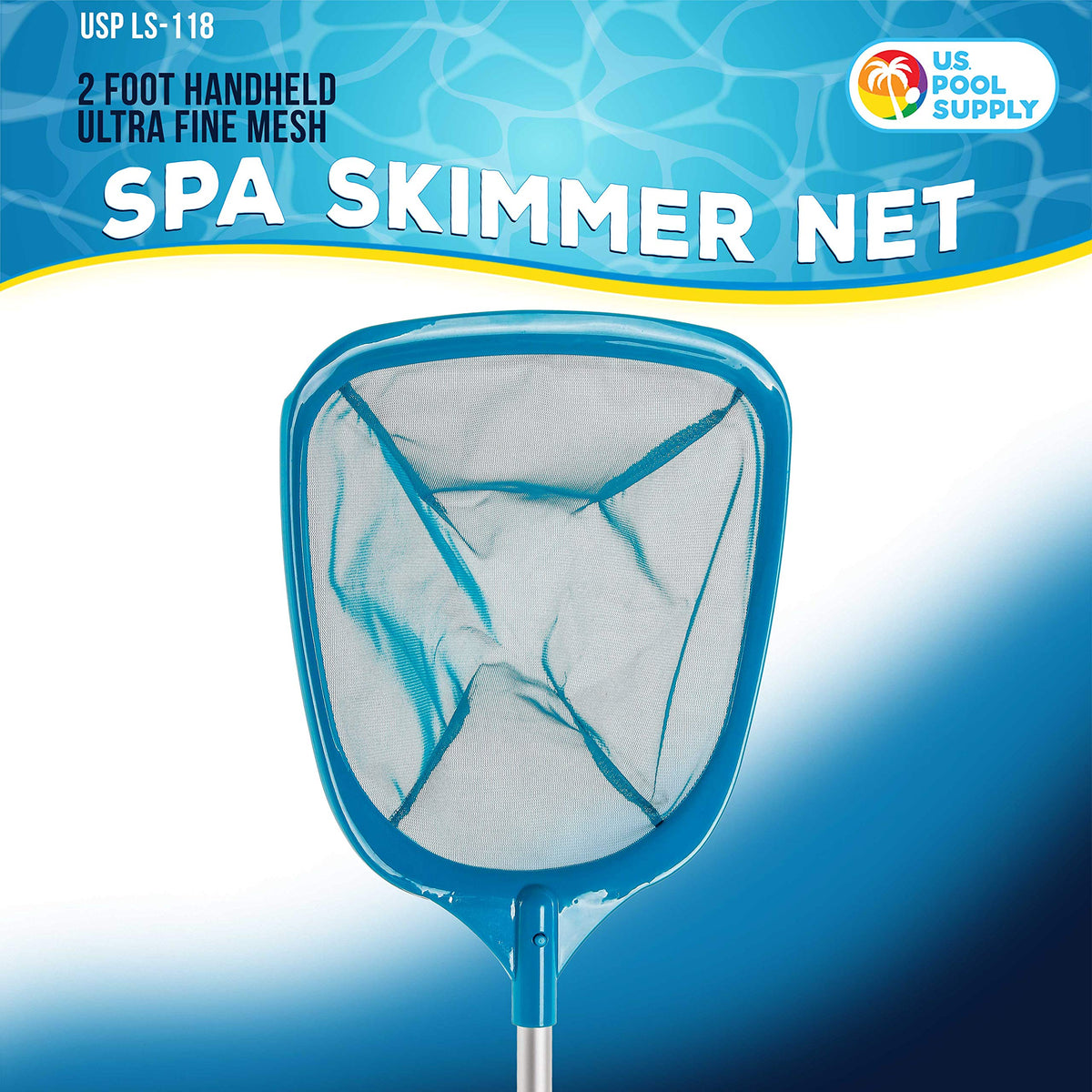 U.S. Pool Supply deep ultra-fine mesh bag skimmer in use for spa debris.
