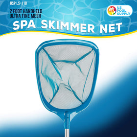 U.S. Pool Supply deep ultra-fine mesh bag skimmer in use for spa debris.