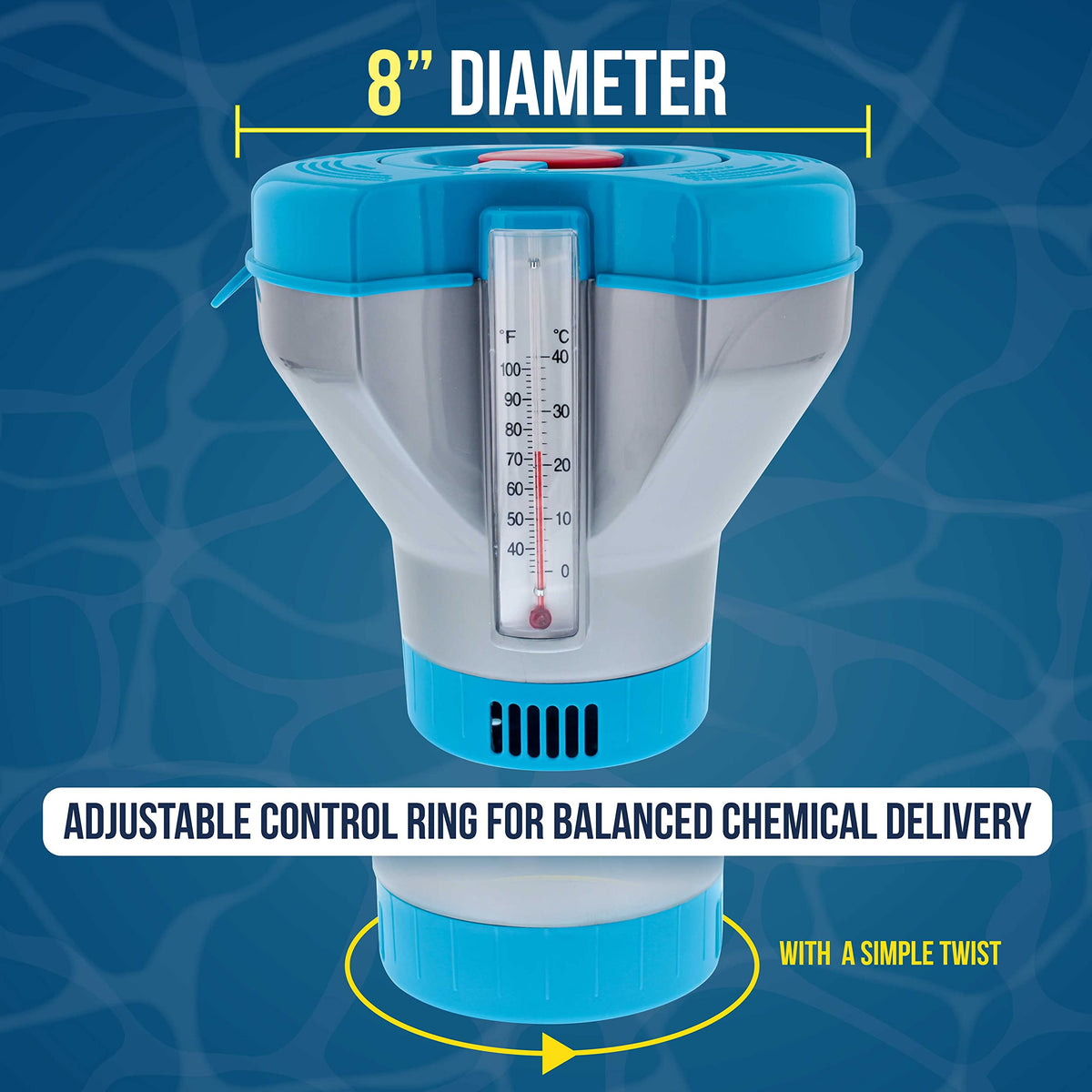 U S Pool Supply Deluxe floater features dual thermometers on each side