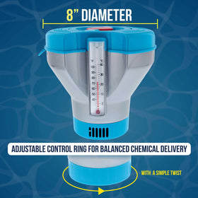 U S Pool Supply Deluxe floater features dual thermometers on each side