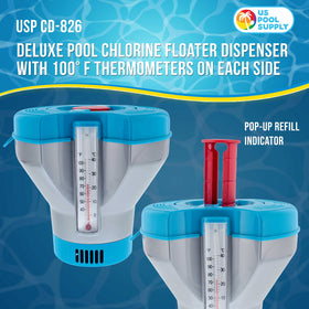 U S Pool Supply Deluxe floater shows refill indicator for easy tablet tracking