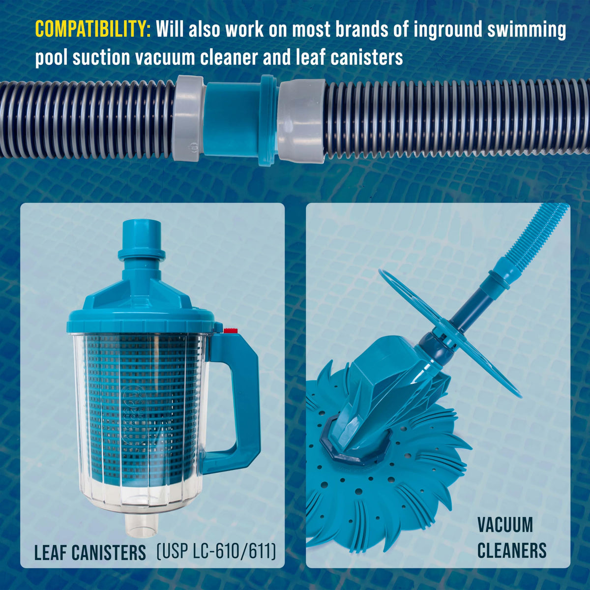 U.S. Pool Supply detangling hose feature improves cleaning efficiency.