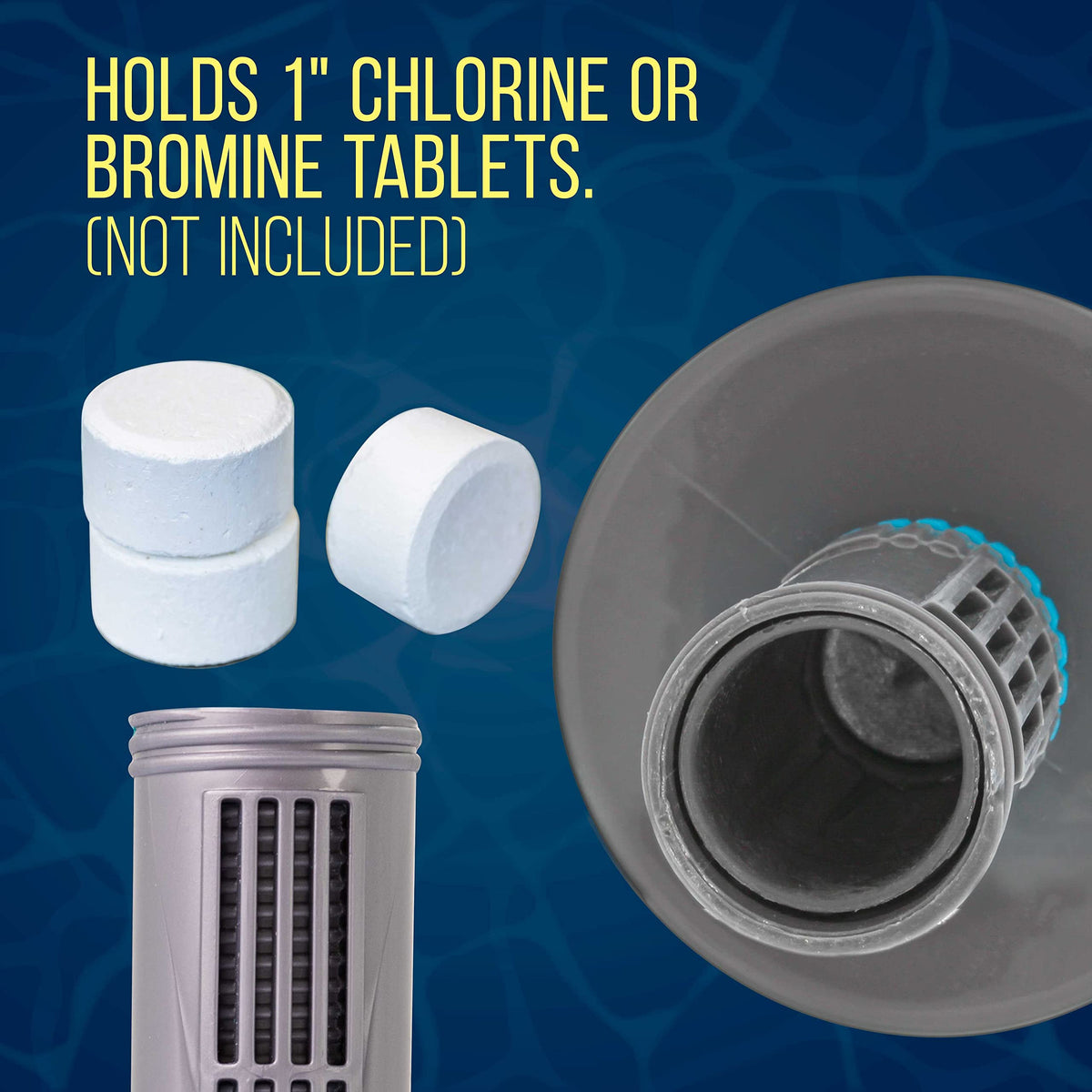 U.S. Pool Supply dispenser pictured under a solar cover for uninterrupted dosing.