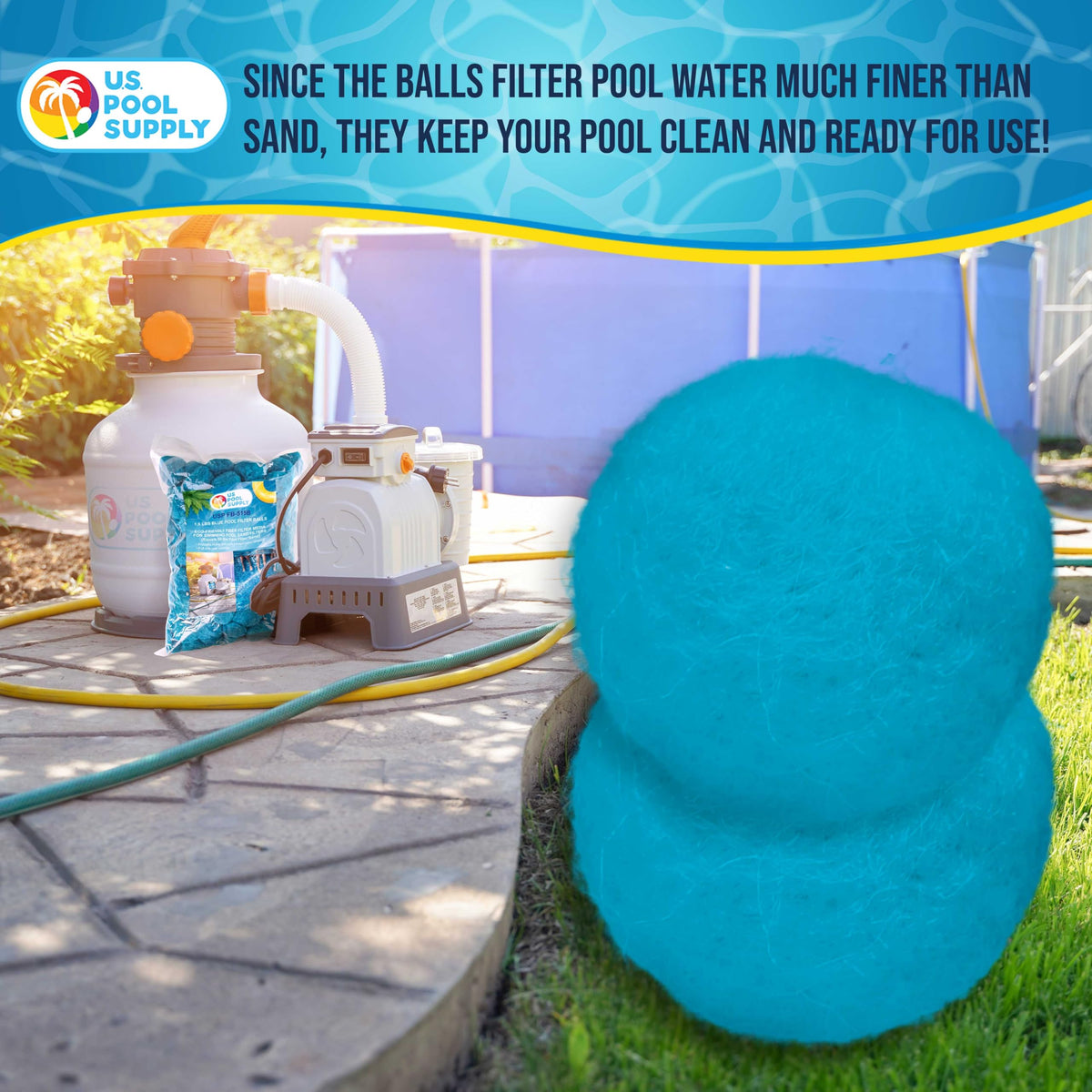 US Pool Supply durable, washable filter balls designed for long-lasting use.