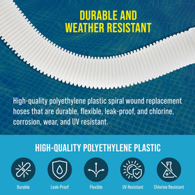 U.S. Pool Supply durable spiral-wound hose resists chlorine and UV exposure