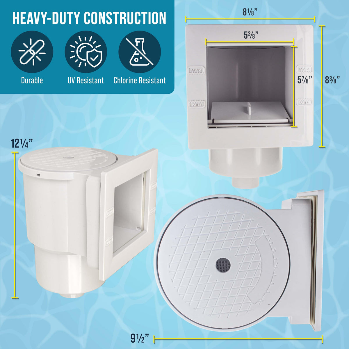 U.S. Pool Supply skimmer face plate cover protects inner components while keeping a clean look.