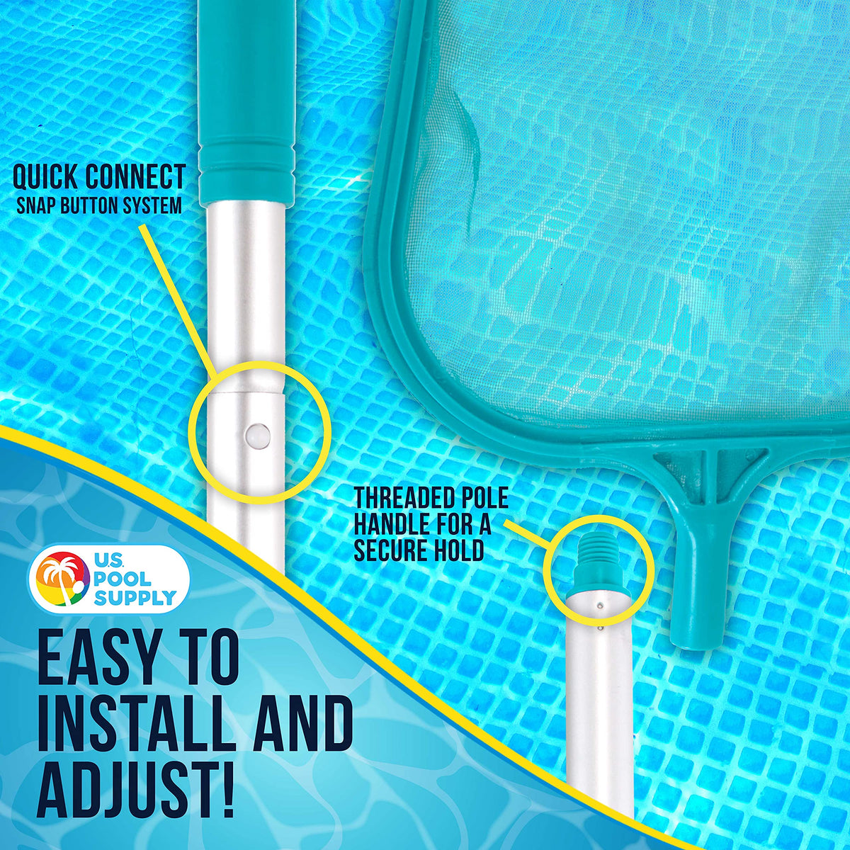 U.S. Pool Supply fine mesh skimmer captures tiny debris efficiently.