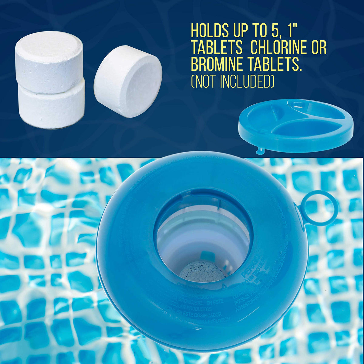 US Pool Supply floating dispenser in pool water ready to maintain balanced water