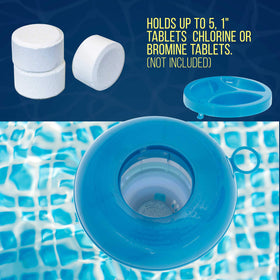 US Pool Supply floating dispenser in pool water ready to maintain balanced water