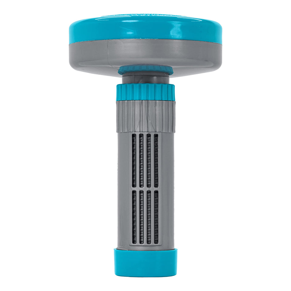 U.S. Pool Supply floating spa dispenser holding 1-inch tablets for balanced pool chemistry.