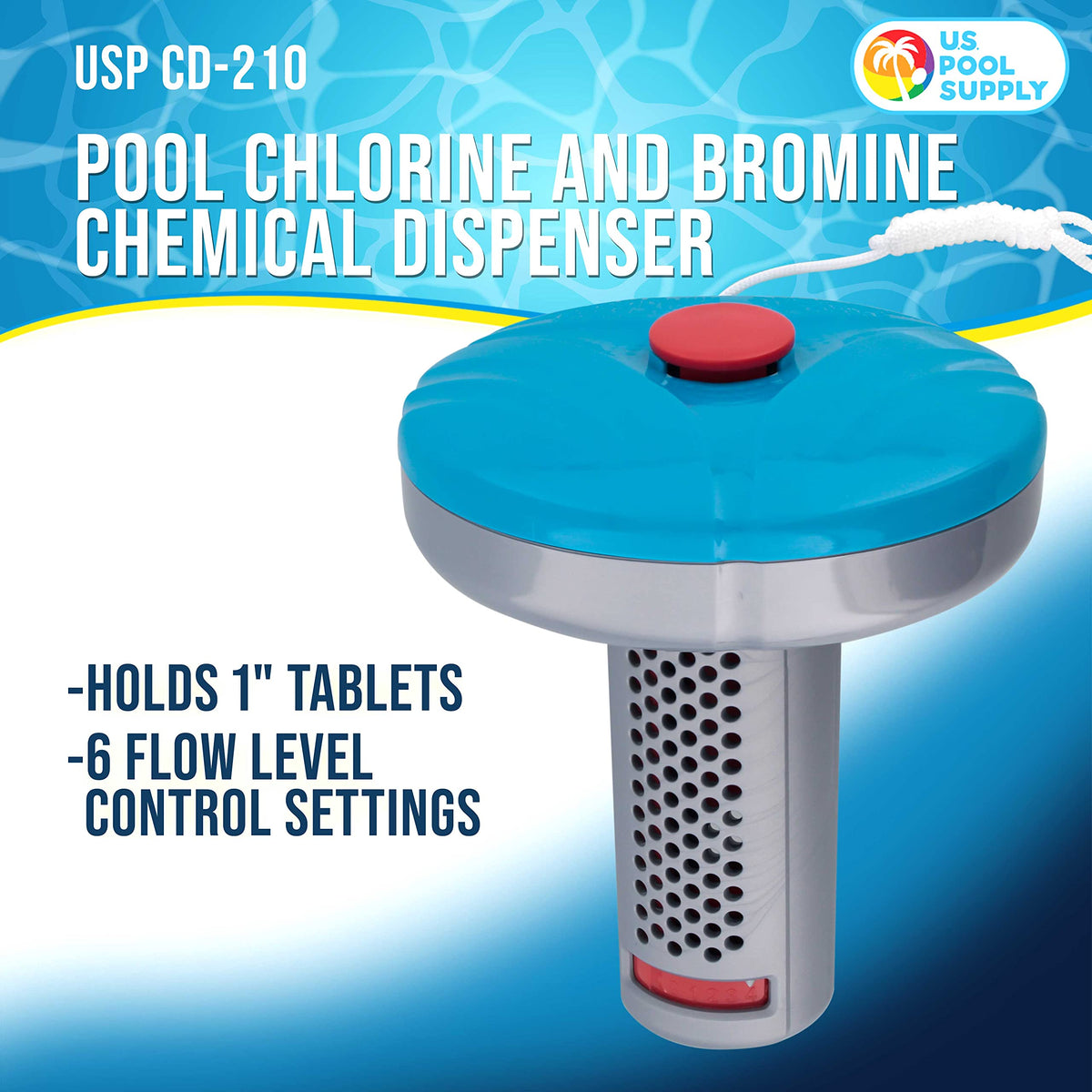 US Pool Supply floating spa dispenser front view ready for balanced spa chemistry