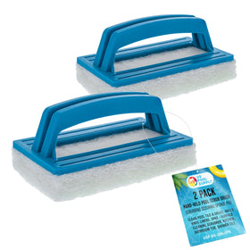 U.S. Pool Supply hand-held scrub brush on pool tile grout for easier cleaning
