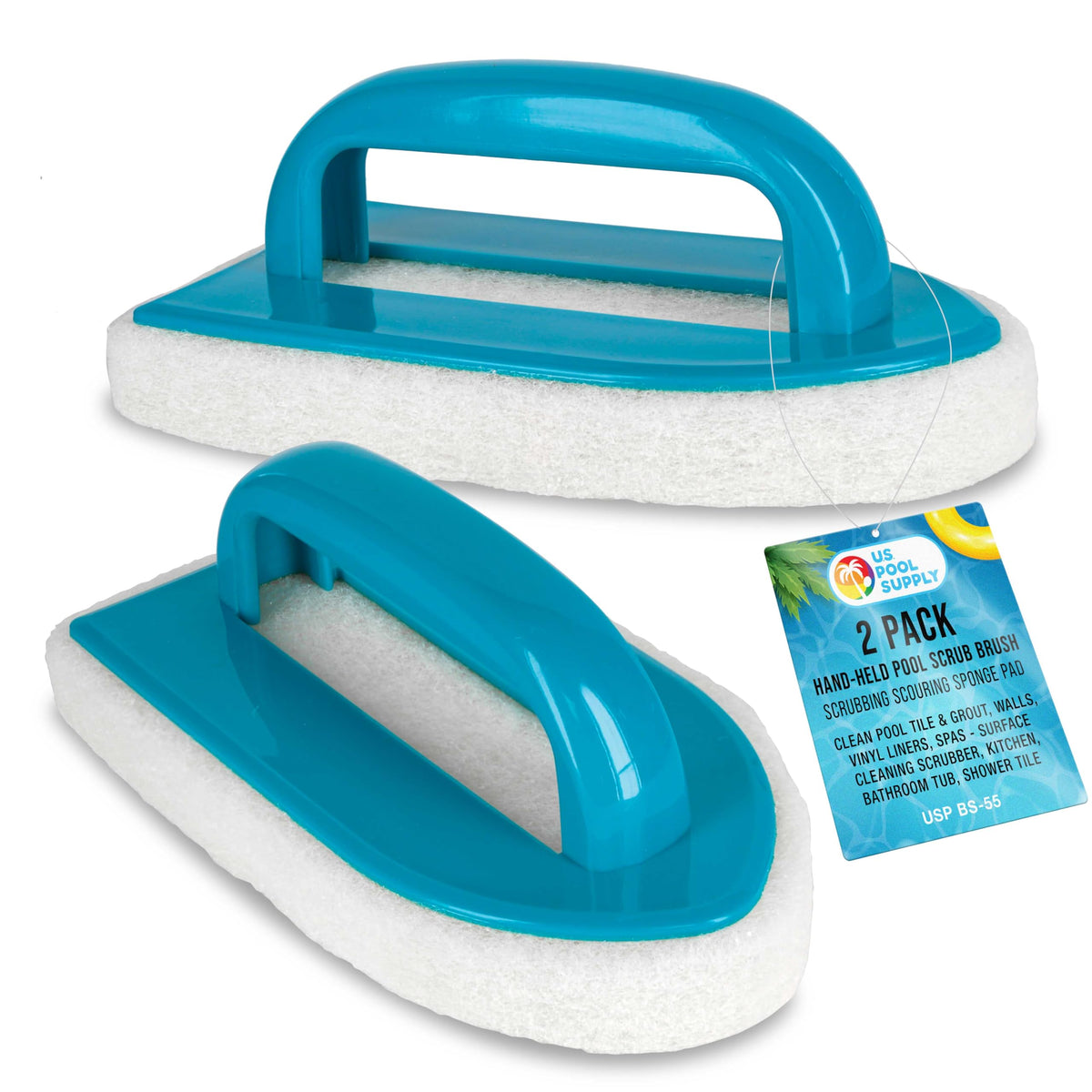 US Pool Supply hand-held scrub brush cleans tile grout around pools
