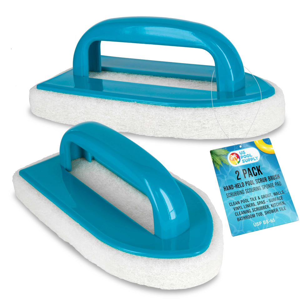 US Pool Supply hand-held scrub brush cleans tile grout around pools