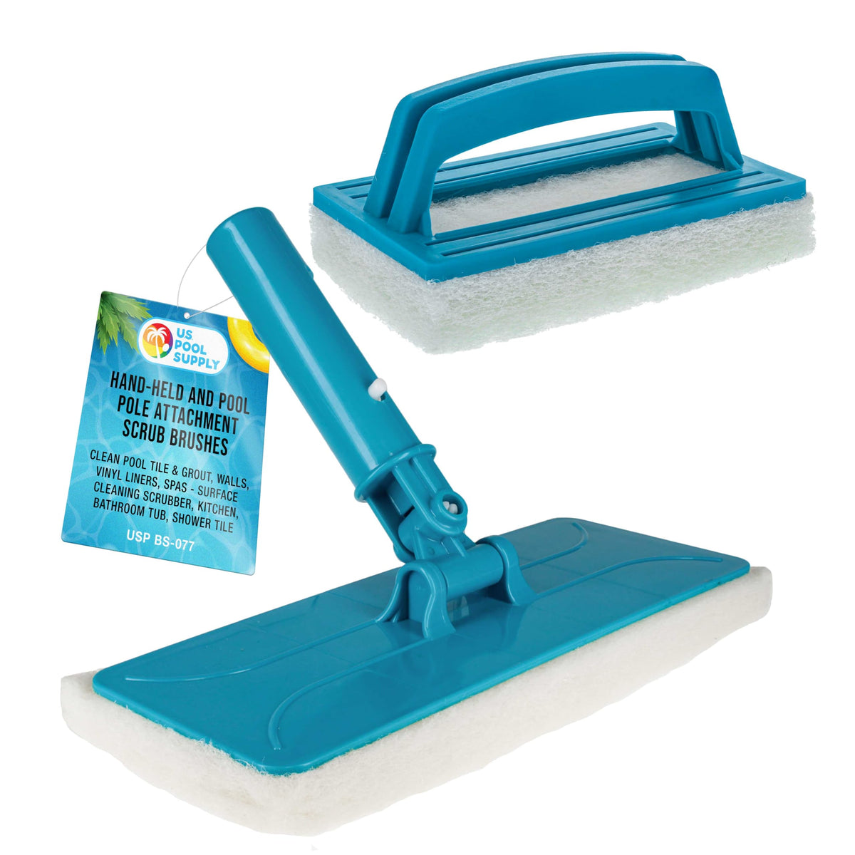 U.S. Pool Supply hand-held scrub brush for tile grout cleaning and stain removal.