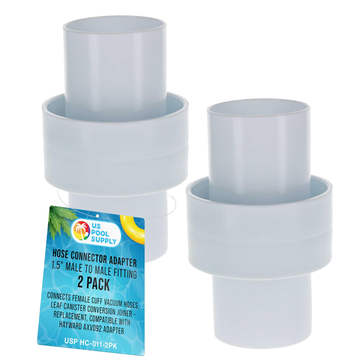 U.S. Pool Supply hose connector adapter connects two 1.5-inch hoses for flexible cleaning setups.