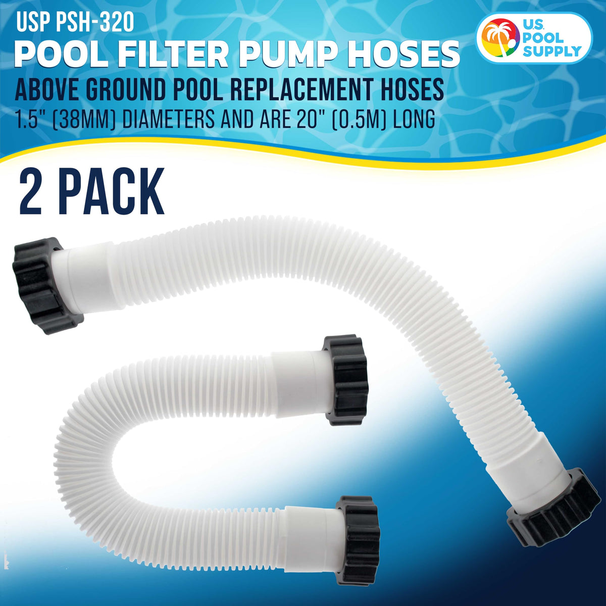 US Pool Supply hose ends with screw-on ring nuts for leak-proof connections
