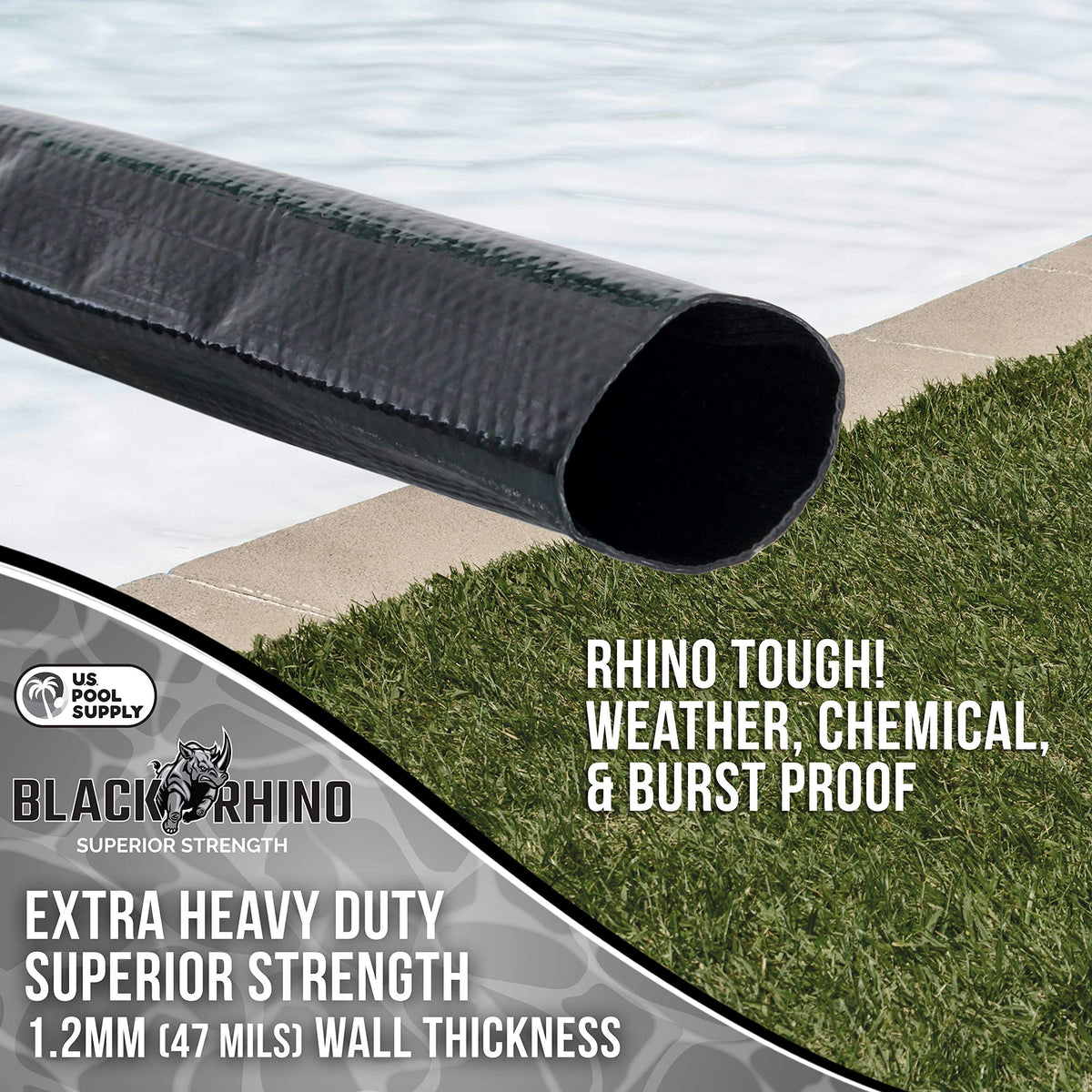 U.S. Pool Supply lay-flat drainage hose for quick, easy pool water removal.