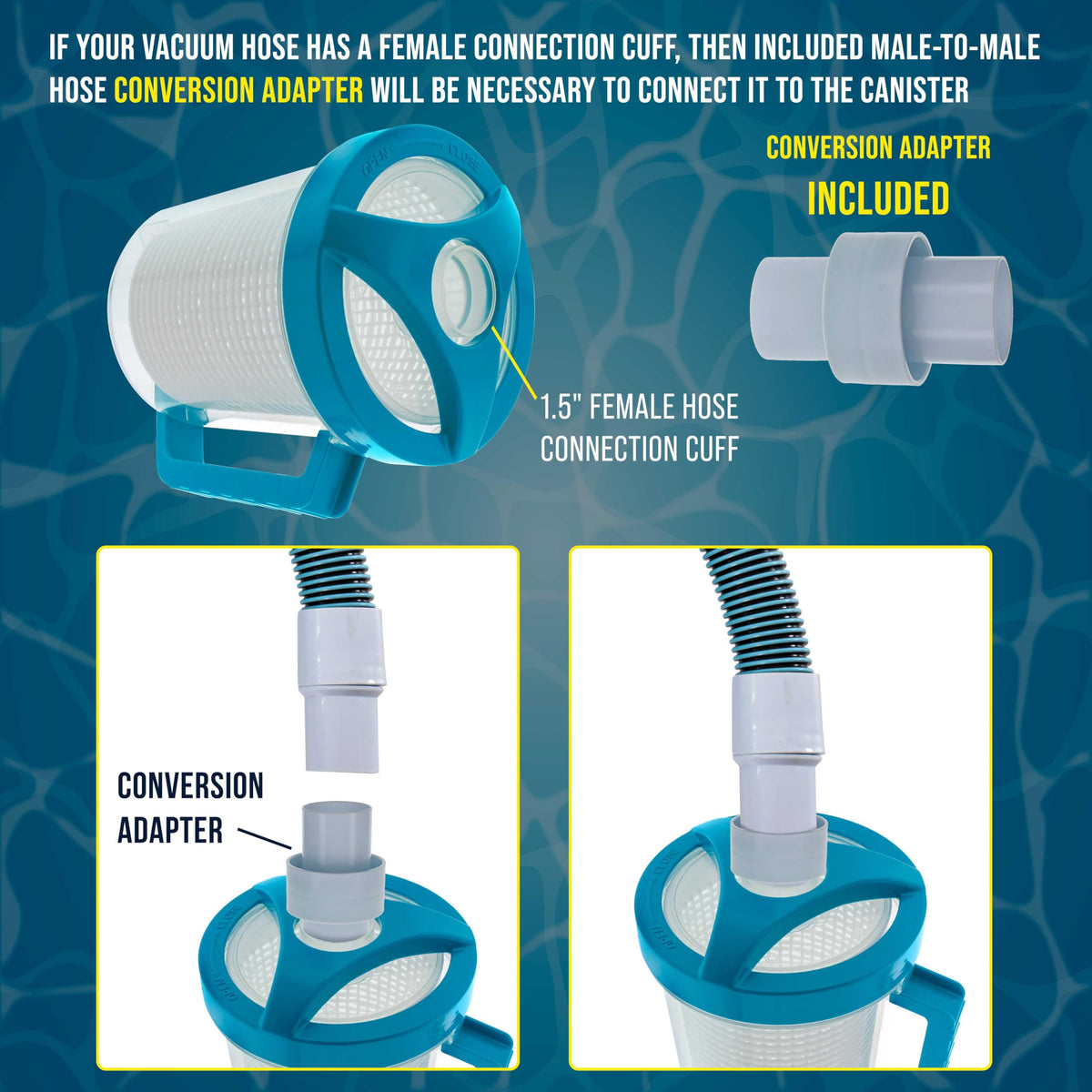 U.S. Pool Supply hose connection assembly demonstrates secure inline setup.